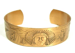 Vintage Native American Story Cuff Bracelet Copper Etched Engraved Tribal - Picture 1 of 5