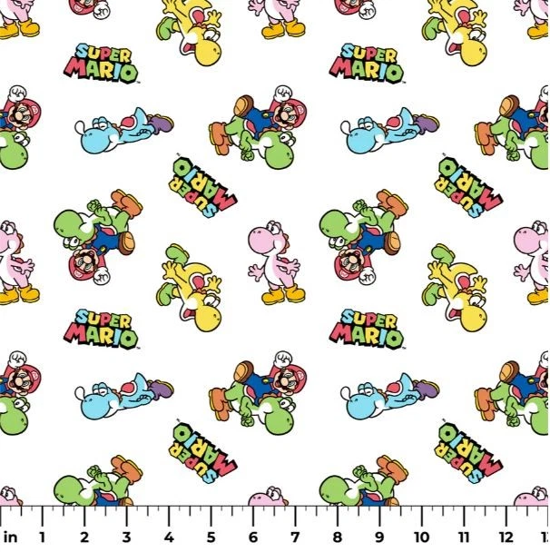 Cotton Mario and Yoshi Super Mario Bros. Toss White Fabric Print by Yard D601.11 - Image 1 of 1