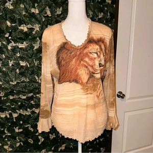I need Therapy Beige Lion Blouse Autumn style Y2K vintage - Picture 1 of 7