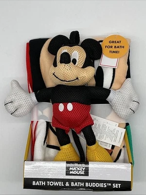 NEW Disney Mickey Mouse Set- Bath Towel 25"x50" & Bath Buddies 12" Mickey Kids - Image 1 of 4