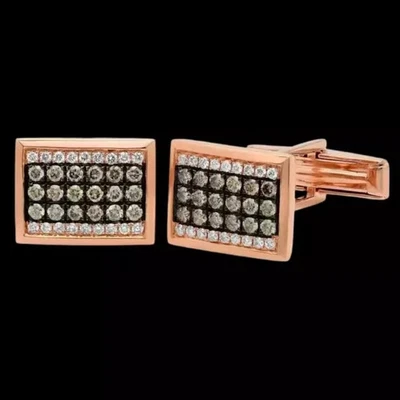 Gemelos redondos de diamantes marrones creados en laboratorio de 1,50 quilates para hombre enchapados en oro rosa de 14 k Foto 1 de 4