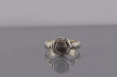 Серебро спираль безель серый кварц кнопка воротник кольцо 925 Sz: 8 - Изображение 1 из 4