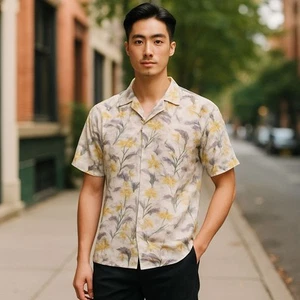 Camisa Yiume David Wear Hawaiana Floral Abotonada Amarillo Gris M - Imagen 1 de 8