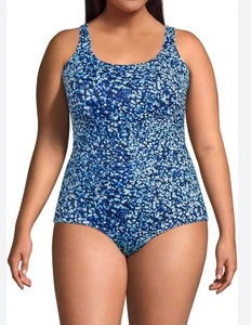 Lands End GRÖSSE 16 blau Mosaik Punkte zerrlos X-Rücken Einteiler Badeanzug Schwimmen gebraucht, in einwandfreiem Zustand - Bild 1 von 10