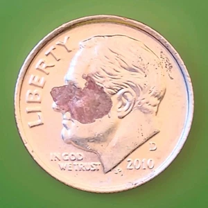 2010 "Masked" Roosevelt Dime Major Lamination Error On Rev&Ob Full 🔥 & Bands VF - Picture 1 of 6