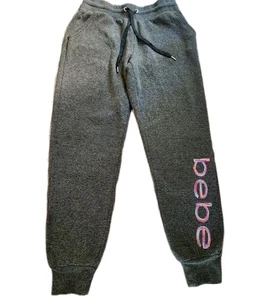 Bebe Sport Joggers S Gray Fleece Sequin Logo Pants Y2K Lounge Athleisure 2000s - Picture 1 of 8