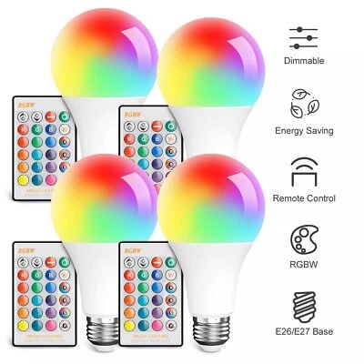 4 PACK RGBW LED Light Bulb Color Changing Dimmable Lamp With Remote Control - Image 1 of 4