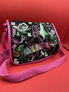 DISNEY Small RARE HTF Messenger Purse ALICE IN WONDERLAND Pink And Black BEADED - Picture 1 of 16