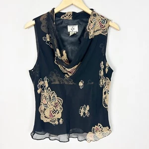 Blusa floral sin mangas con cuello capucha y cuentas de seda Y2K ICE talla XL para mujer - Imagen 1 de 4