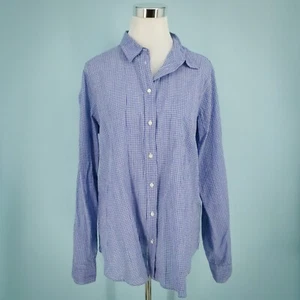 J. Crew Size 14 T Tall Blue Gingham Plaid Check Print Classic Button Cotton Top - Picture 1 of 6