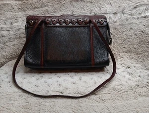 Vintage BRIGHTON Black Pebble Leather Shoulder Bag With Hearts - Picture 1 of 13