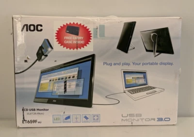 AOC 15.6" LCD USB Slim Monitor 3.0 LED with Foldable Stand & free Case - Black - Image 1 of 4