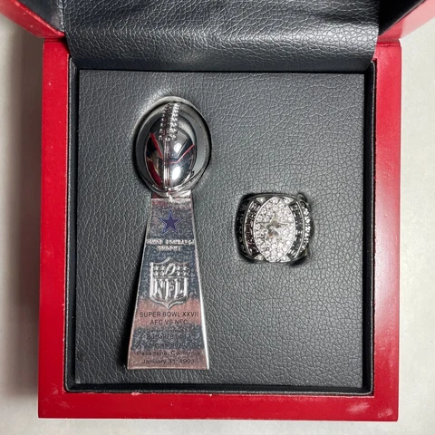 Dallas Cowboys 1992 Troy Aikman #8 Ring + Vince Lombardi Trophy 4' + Display Box Cover