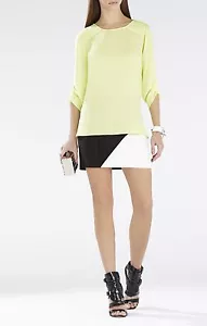 NEW BCBG MAX AZRIA BRIGHT CITRON ANDIE DRAPED BACK TOP WQR1U159/S368A SZ XS - Picture 1 of 3