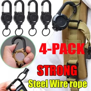 Heavy Duty Retractable Carabiner Car Key Chain Badge Holder Steel Cord Keychain - Picture 1 of 13