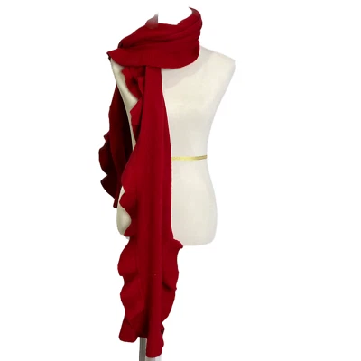 Women's Scarf Knit Red Cashmere Boho Elegant Stretch Ruffle OS - Image 1 of 3