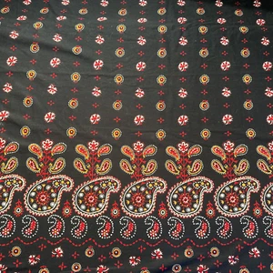 Black Paisley Border Print Red White Tan Cotton Fabric BT Half Y #7 - Picture 1 of 8