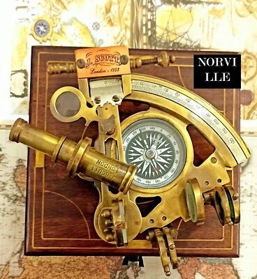 Brass Sextant Compass With Wooden Box Nautical Marine Gift Sailing Collectible - Image 1 of 4