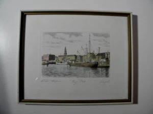 Schöne vintage * Radierung * Kiel Hafen * signiert Sergel * 24,7cm x 20,3cm * - Bild 1 von 8