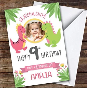 Dinosaur Pink Photo Granddaughter 9th Custom Personalised Birthday Card - Picture 1 of 1