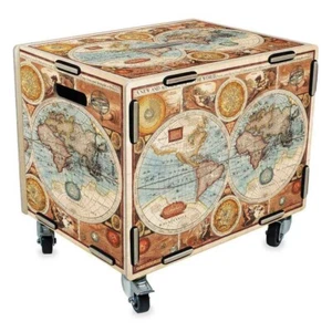 Werkhaus Rollbox Rollcontainer Tisch Aufbewahrungsbox m.Deckel Weltkarte RB6009 - Bild 1 von 3