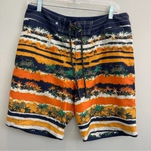 SPERRY SWIM MENS Size 32 Summer Haze board Shorts Orange Blue Palm trees - Picture 1 of 11
