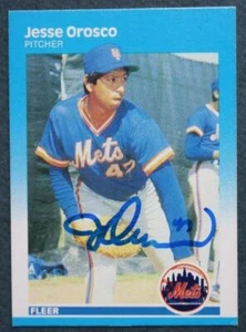 New York Mets Star Jesse Orosco signed / handsigniert 1987 Fleer Baseball Karte -- - Bild 1 von 1