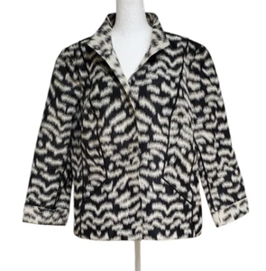 Lafayette 148 Black Ikat Print Snap Closure Jacket Size 16 - Picture 1 of 5