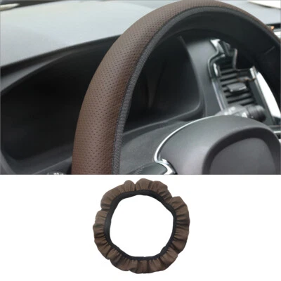 Car Accessories Leather Steering Wheel Cover Anti-slip Universal 15 inch Brown - Image 1 of 4