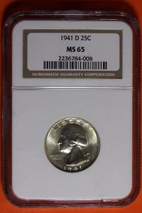 1941-D NGC MS65 Silver Washington Quarter 25c #B38635 - Picture 1 of 2