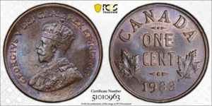 1933 Canada Small Cent PCGS MS65BN Lot#G118 Gem BU! Beautiful Toning! - Picture 1 of 4