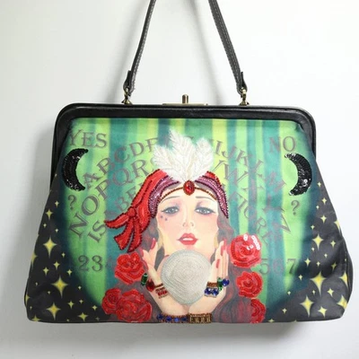 Vtg Isabella Fiore Fortune Teller Handbag Appliqué Purse Bag Sequin Beaded Rare - Image 1 of 4