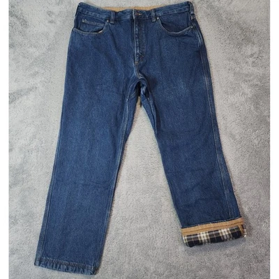 Pantalones de mezclilla forrados de franela Duluth Trading para hombre 38x30 lavado oscuro salón de baile búfalo a cuadros Foto 1 de 4