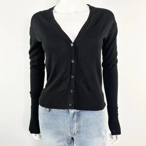 Athleta Black Button Front Cardigan Sweater Size XXS Thumb Holes Casual Preppy - Picture 1 of 12