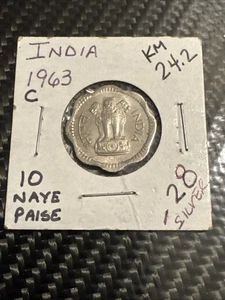 India 10 Naye Paise 1963 (C) - RARA moneta mondiale - spedizione combinata - contenitore 3 - Foto 1 di 5