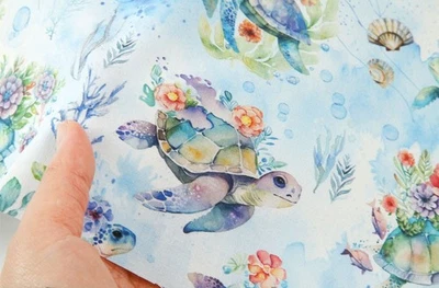 Ocean Sea Flower Turtle Pattern Fabric made in Korea by the Half Yard - Image 1 of 4