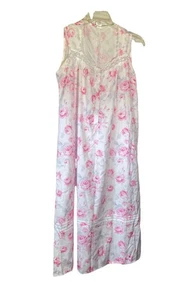 Nachthemd Damen XL rosa Blumen rosa lang transparent Knopfleiste ärmellos Kleid - Bild 1 von 8