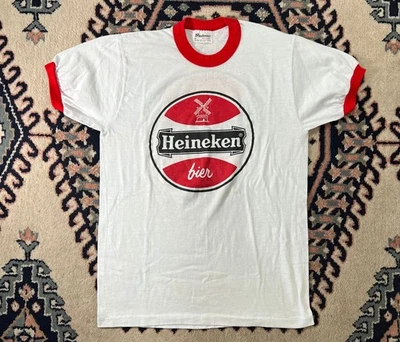 Vintage 70s 80's Heineken Bier Ringer T-Shirt, Size M, Stains in Photos!! - Image 1 of 4