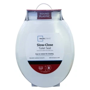 Mainstays Plastic Round Slow-Close Toilet Seat in White - Picture 1 of 8
