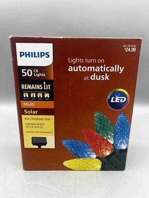Philips 50ct LED Solar Faceted C6 String Lights Multi Color New Open Box - Image 1 of 4