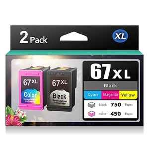 67XL Black and Color Ink Cartridges for HP Deskjet 1255/2700, Envy 6000 Series - Picture 1 of 5