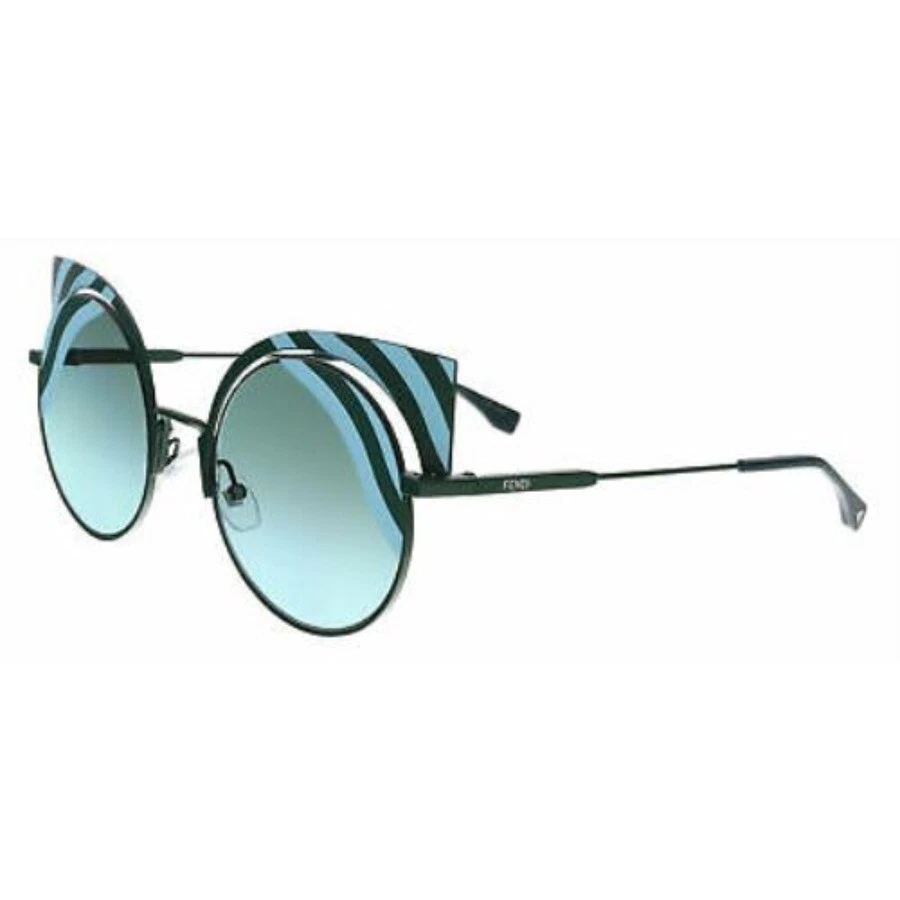 Fendi Hypnoshine Ff0215 Matte Green Mirrored Blue Stripe Sunglasses Cat Eye 0215