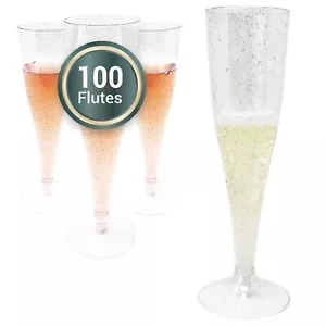 100 Pack Plastic Champagne Fluts 4.5oz Shatterproof Glasses Flutes for Wedding - Picture 1 of 7