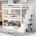 Twin Size Triple Bunk Bed with Storage Staircase,Separate Design,White 13AAK