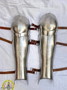 Medieval Greek Leg Greaves Armor Legs Etching work Fantasy Cosplay Sca LARP Item - Picture 1 of 9