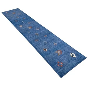 Handmade (2'8" x 13') Blue Southwestern Style Afghan Wool Runner Rug for Hallway - Picture 1 of 8