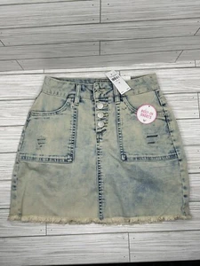 Justice Girls Size 12 Button Front Distressed Jean Skirt  Built in Shorts NWT - Picture 1 of 4