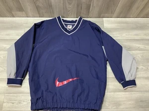 Nike Pullover Youth Size 14/16 Large Windbreaker Center Swoosh Blue Navy Vtg - Picture 1 of 12