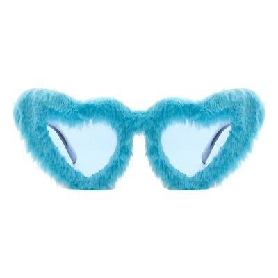 Fuzzy Fluffy Sunglasses Oversized Heart Shape Party Shades UV400 - Image 1 of 4