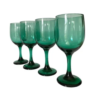 Set of 4 Libbey Juniper Green Hand Blown in the USA  Wine Water Goblets Glasses - Picture 1 of 5